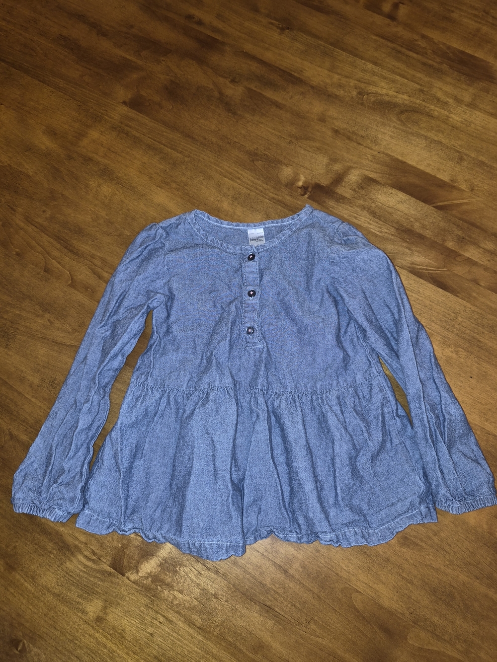 Denim Colored Long-Sleeve Peplum Blouse Sz 5T